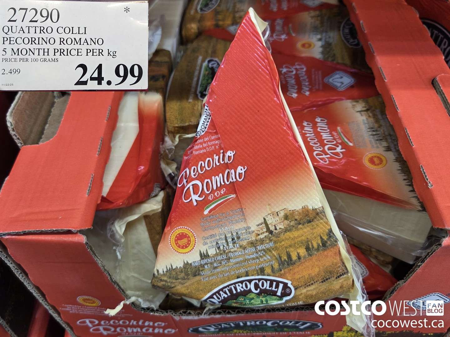 27290 CUATTRO COLLI PECORINO ROMANO 5 MONTH PRICE PER KG $24.99