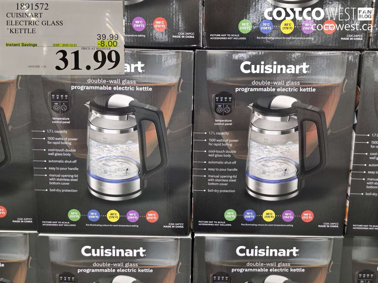 1891572 CUISINART ELECTRIC GLASS KETTLE ($8.00 INSTANT SAVINGS EXPIRES ON 2025-12-21) $31.99