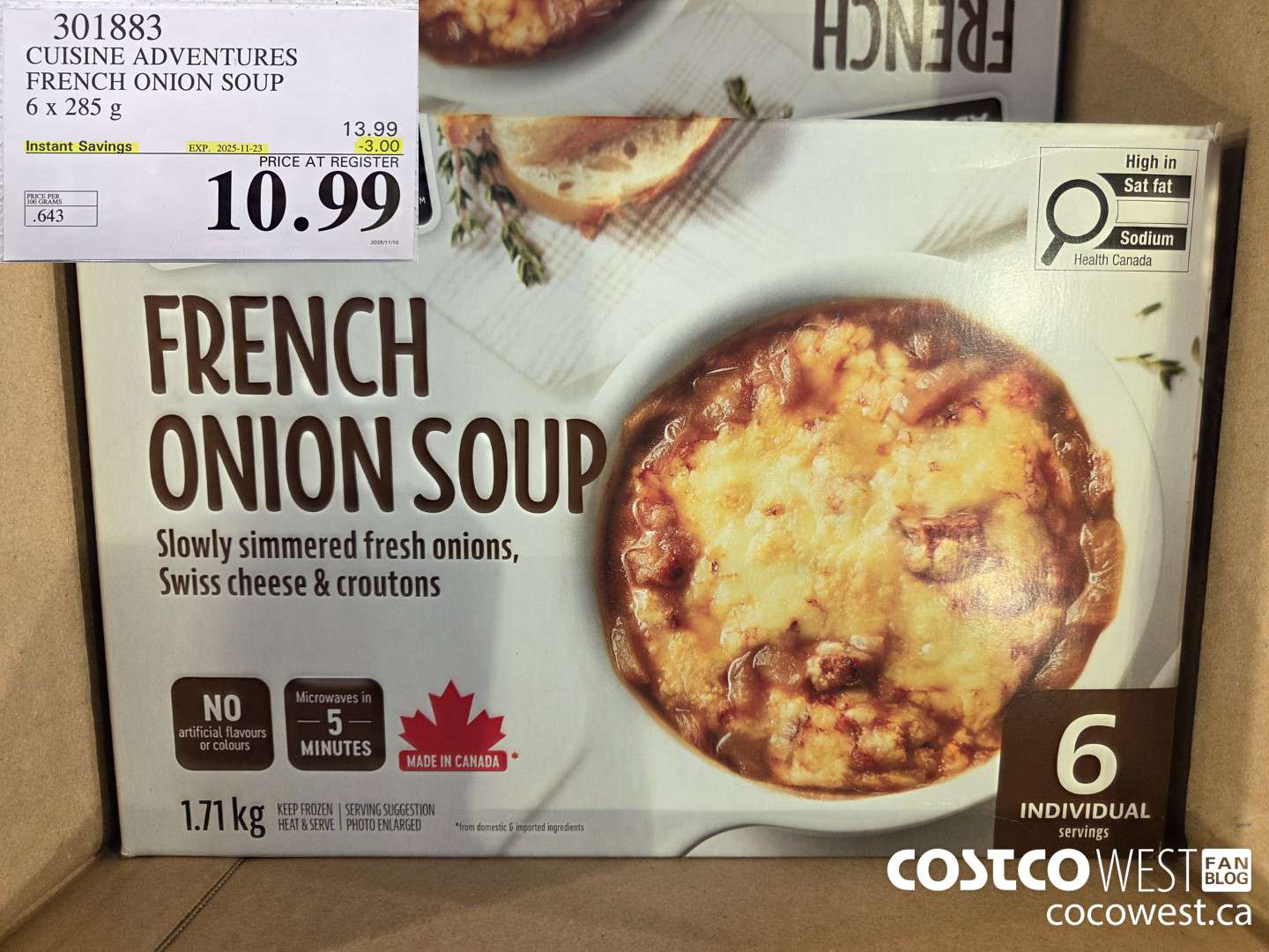 301883 CUISINE ADVENTURES FRENCH ONION SOUP 6 X 285 G ($3.00 INSTANT SAVINGS EXPIRES ON 2025-11-23) $10.99