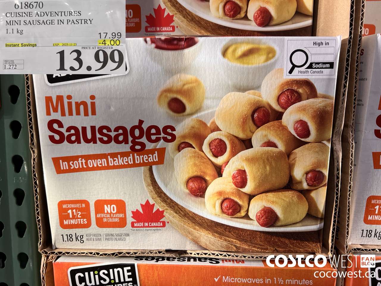 618670 CUISINE ADVENTURES MINI SAUSAGE IN PASTRY 1.1KG ($4.00 INSTANT SAVINGS EXPIRES ON 2025-11-23) $13.99