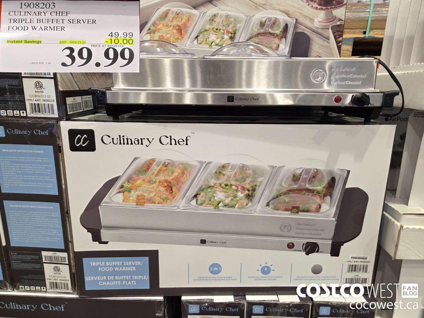 1908203 CULINARY CHEF TRIPLE BUFFET SERVER FOOD WARMER ($10.00 INSTANT SAVINGS EXPIRES ON 2025-11-23) $39.99