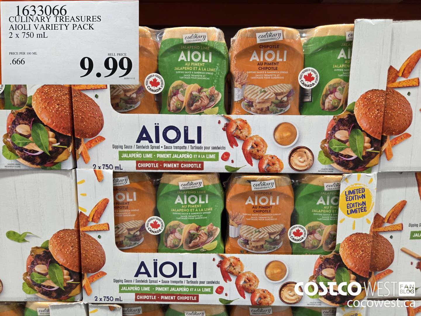 1633066 CULINARY TREASURES AIOLI VARIETY PACK 2 x 750 mL $9.99