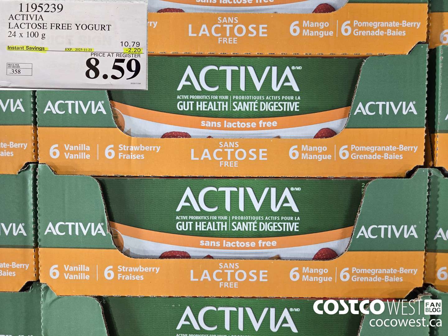 1195239 DANONE ACTIVIA LACTOSE FREE YOGURT 24 x 100 g ($2.20 INSTANT SAVINGS EXPIRES ON 2025-11-23) $8.59
