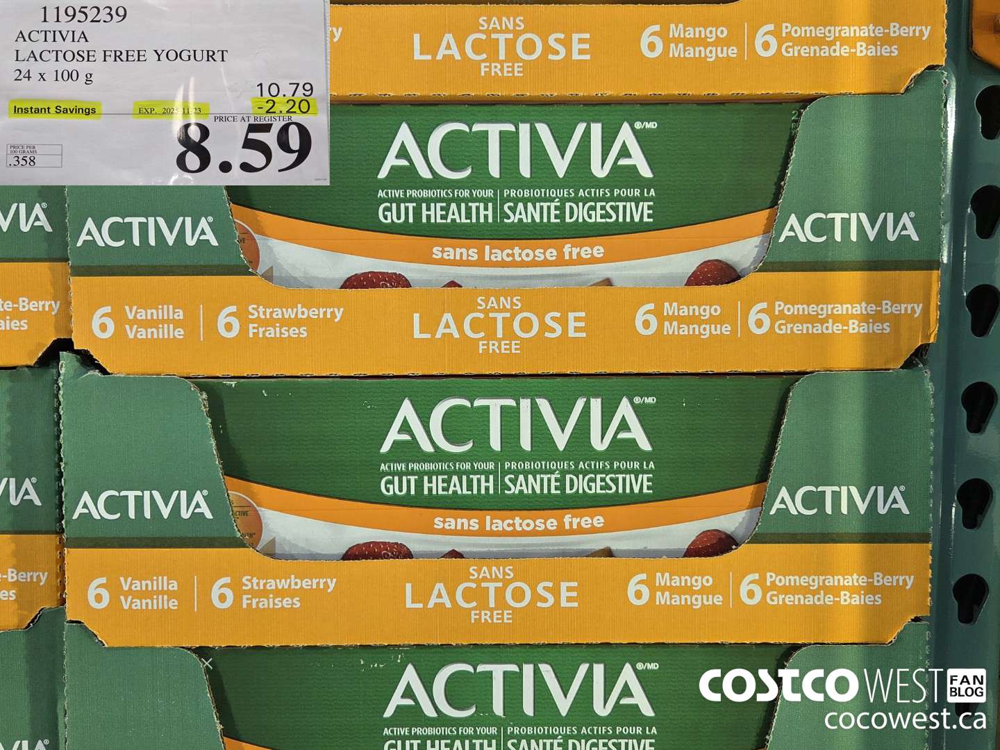 1195239 DANONE ACTIVIA LACTOSE FREE YOGURT 24 x 100 g ($2.20 INSTANT SAVINGS EXPIRES ON 2025-11-23) $8.59