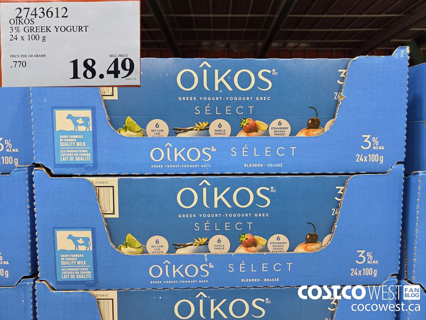 2743612 DANONE OIKOS 3% GREEK YOGURT 24 X 100 G $18.49