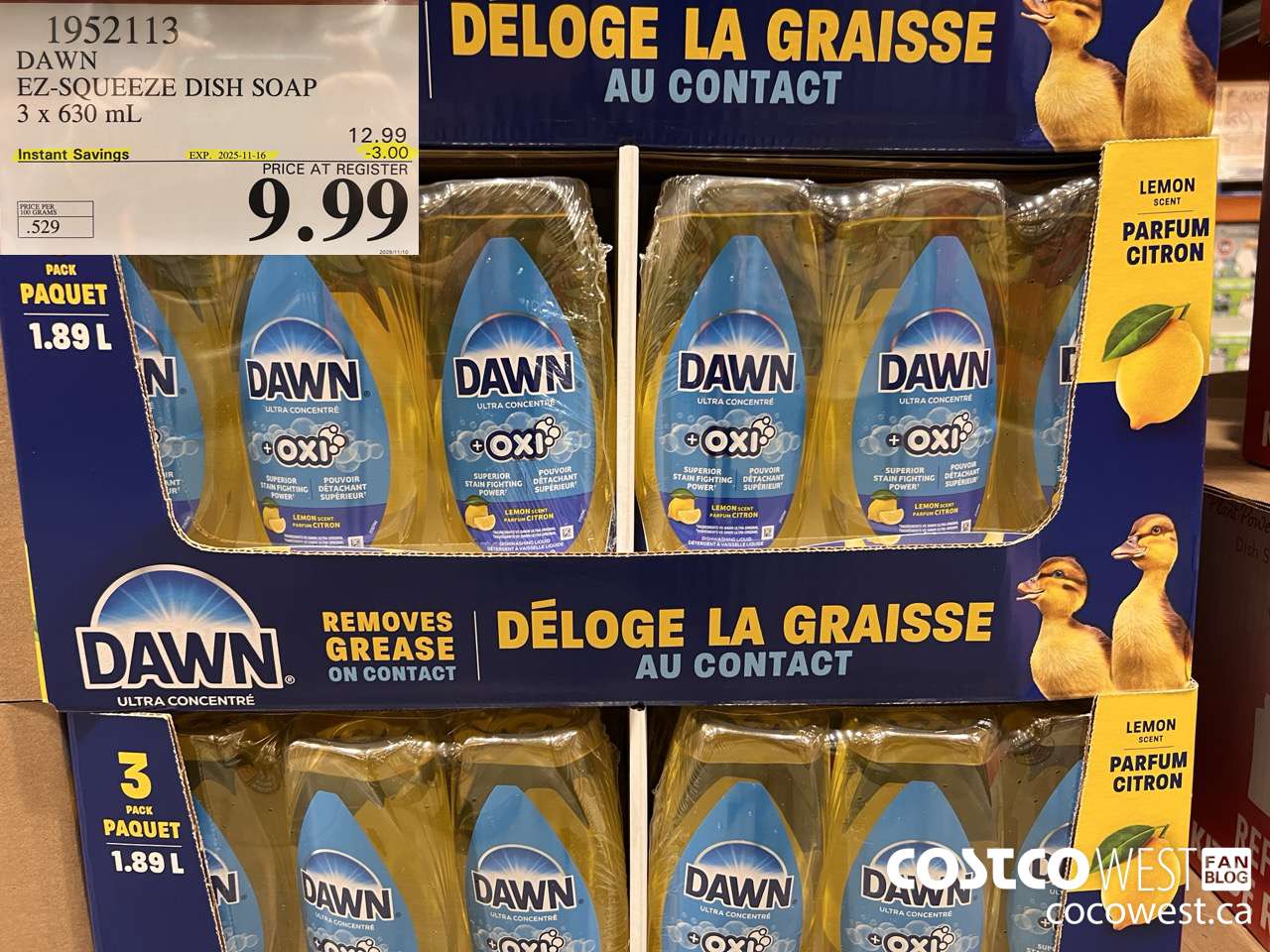 1952113 DAWN EZ-SQUEEZE DISH SOAP 3 X 630ML ($3.00 INSTANT SAVINGS EXPIRES ON 2025-11-16) $9.99