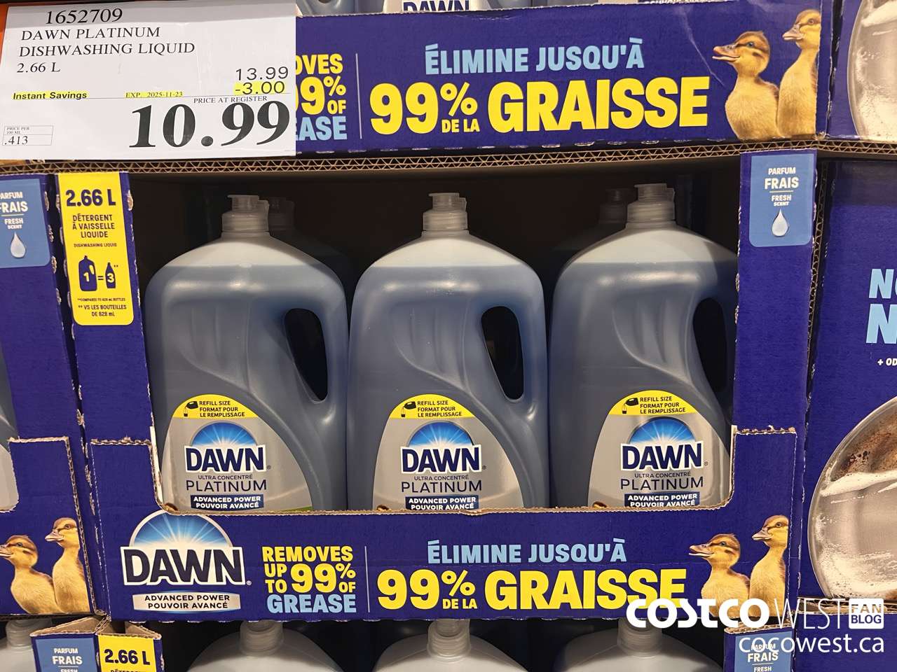 1652709 DAWN PLATINUM LIQUID DISH DETERGENT 2.66L ($3.00 INSTANT SAVINGS EXPIRES ON 2025-11-23) $10.99