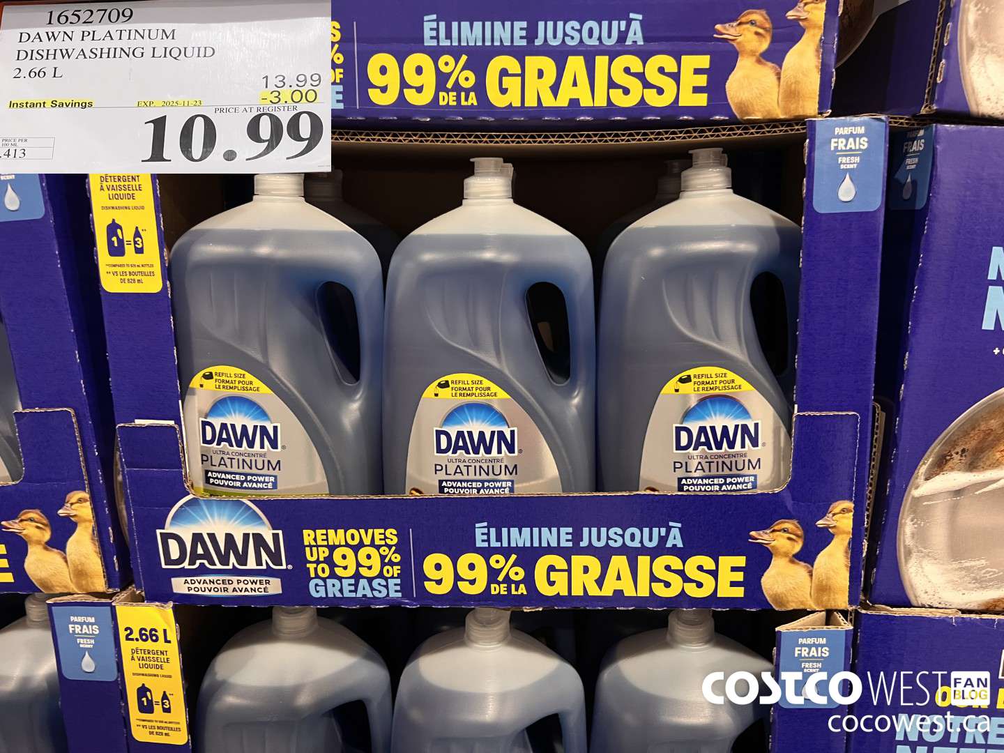 1652709 DAWN PLATINUM LIQUID DISH DETERGENT 2.66L ($3.00 INSTANT SAVINGS EXPIRES ON 2025-11-23) $10.99