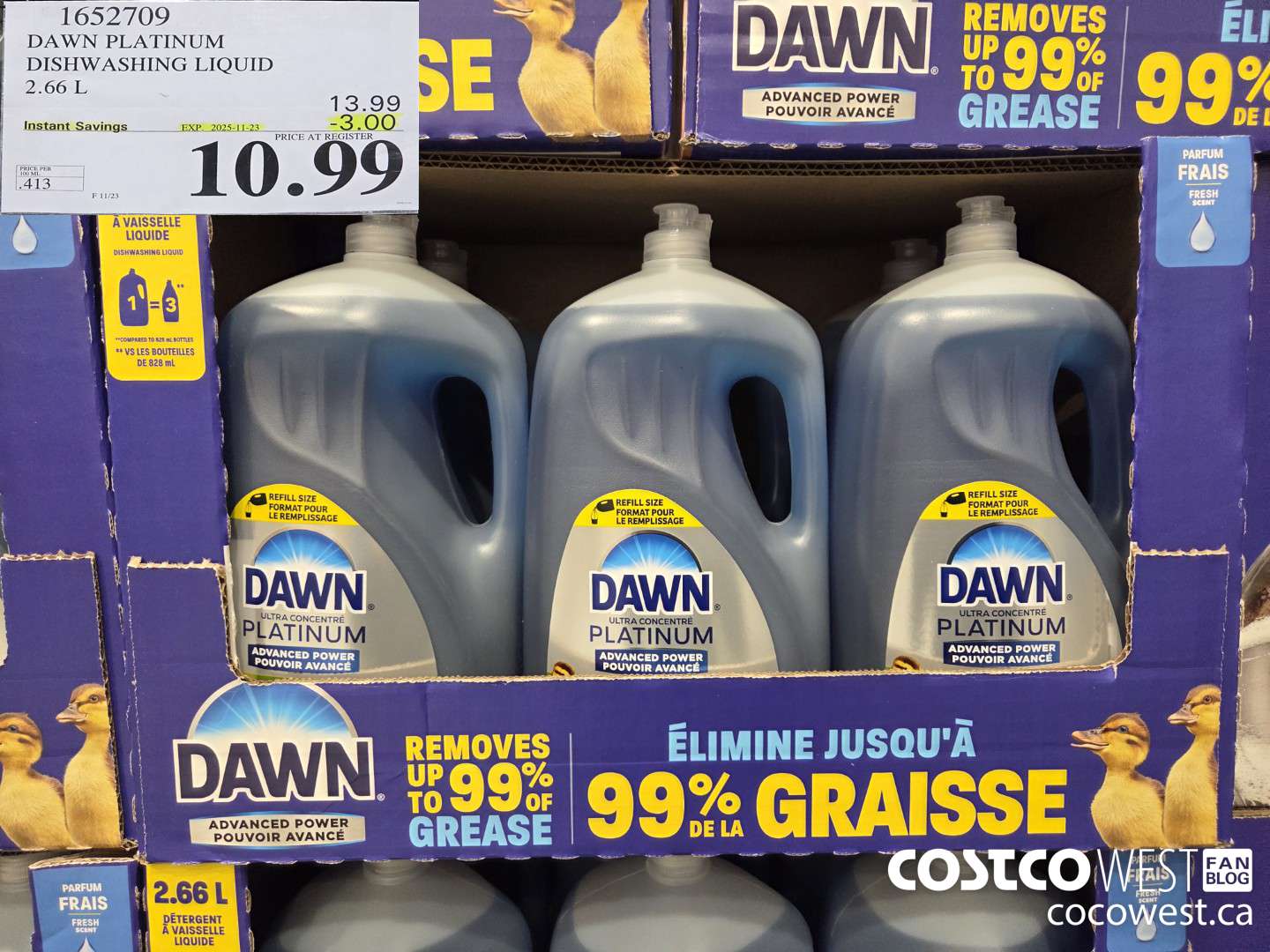 1652709 DAWN PLATINUM LIQUID DISH DETERGENT 2.66L ($3.00 INSTANT SAVINGS EXPIRES ON 2025-11-23) $10.99