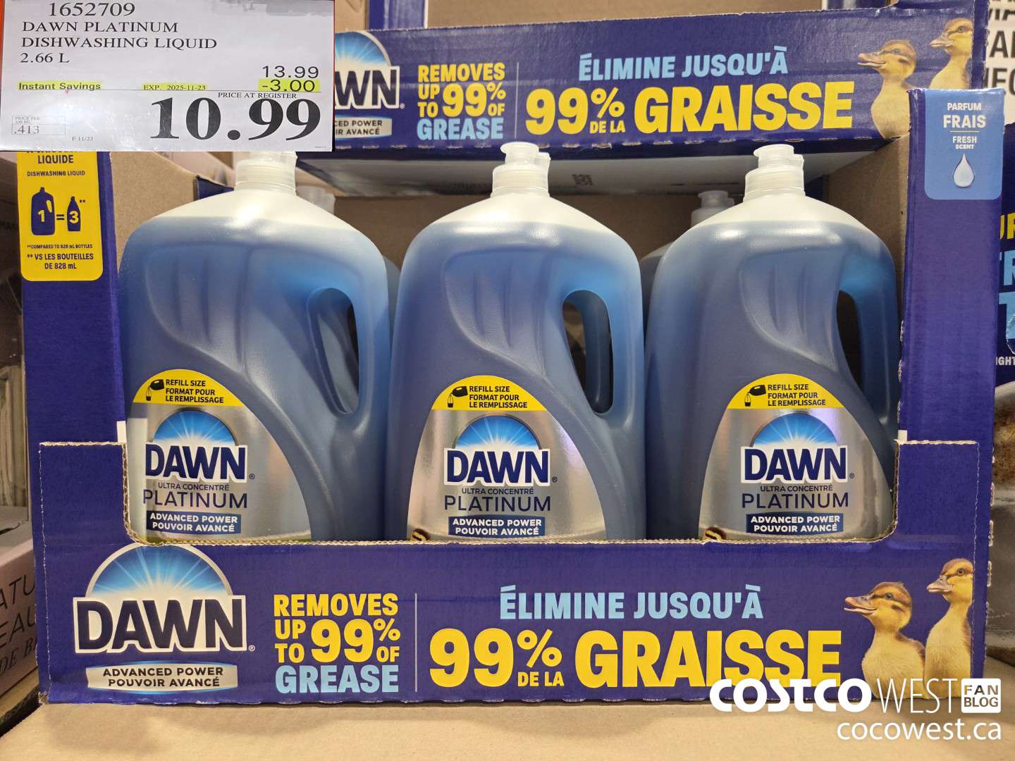 1652709 DAWN PLATINUM LIQUID DISH DETERGENT 2.66L ($3.00 INSTANT SAVINGS EXPIRES ON 2025-11-23) $10.99