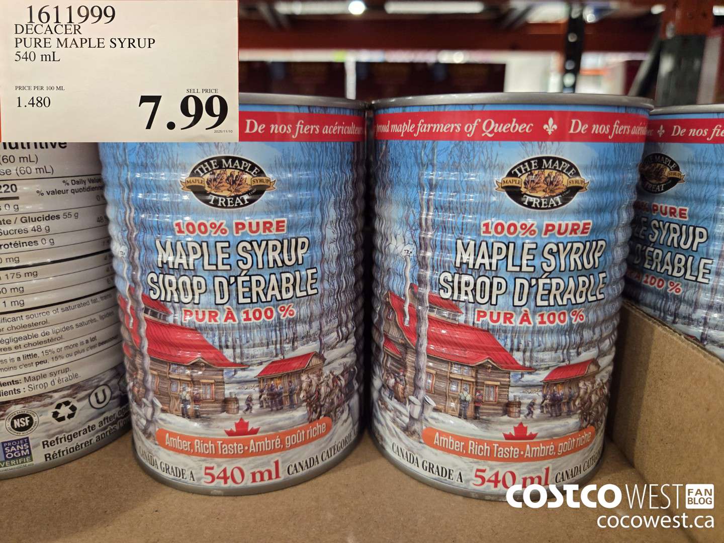 1611999 DECACER PURE MAPLE SYRUP 540 mL $7.99