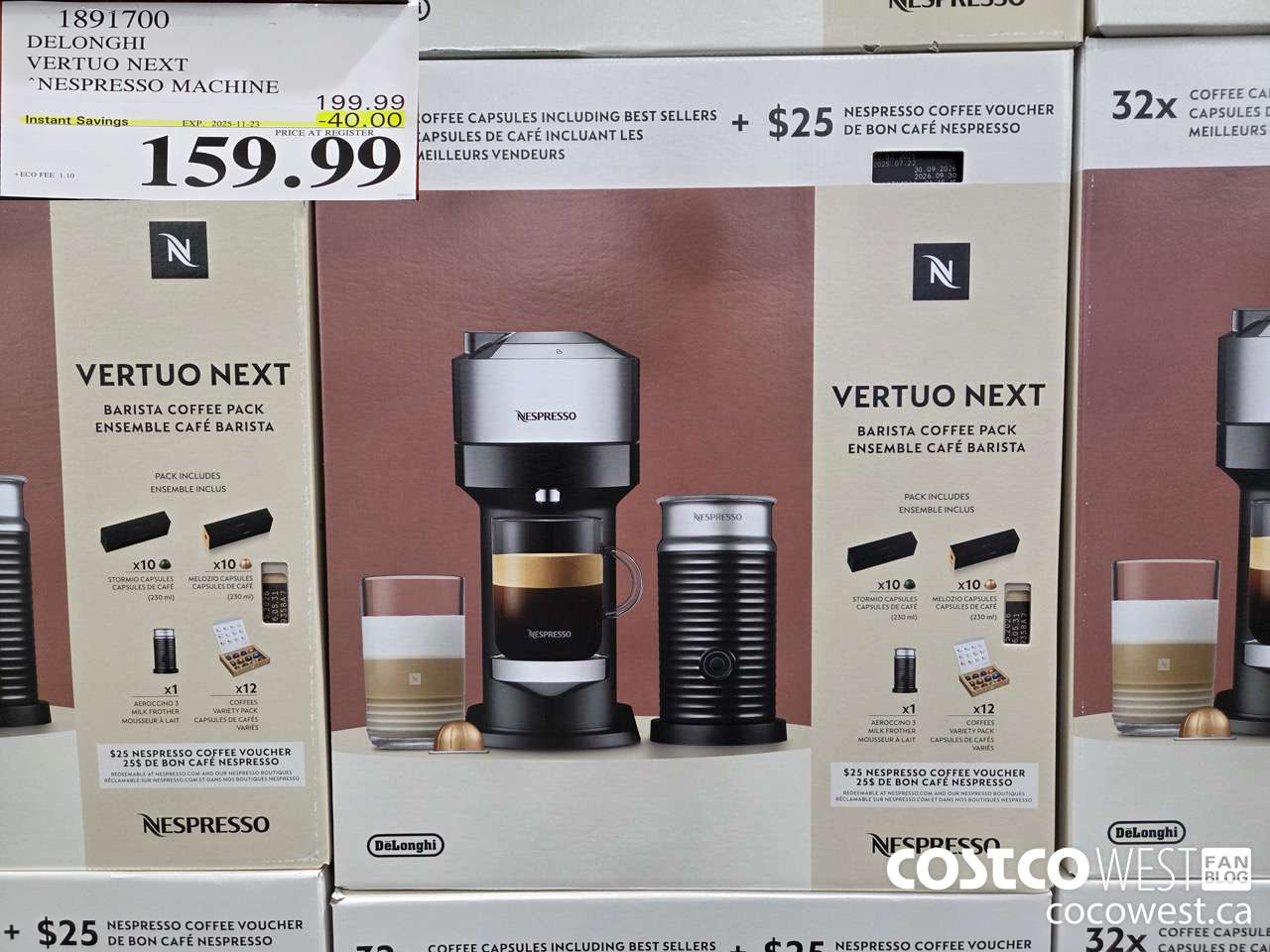 1891700 DELONGHI NESPRESSO VERTUO ESPRESSO MAKER ($40.00 INSTANT SAVINGS EXPIRES ON 2025-11-23) $159.99
