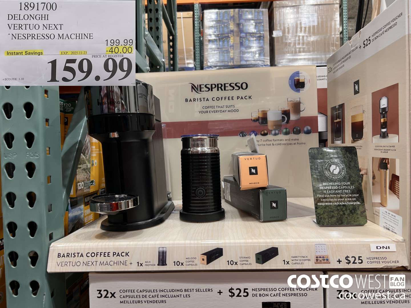 1891700 DELONGHI NESPRESSO VERTUO ESPRESSO MAKER ($40.00 INSTANT SAVINGS EXPIRES ON 2025-11-23) $159.99