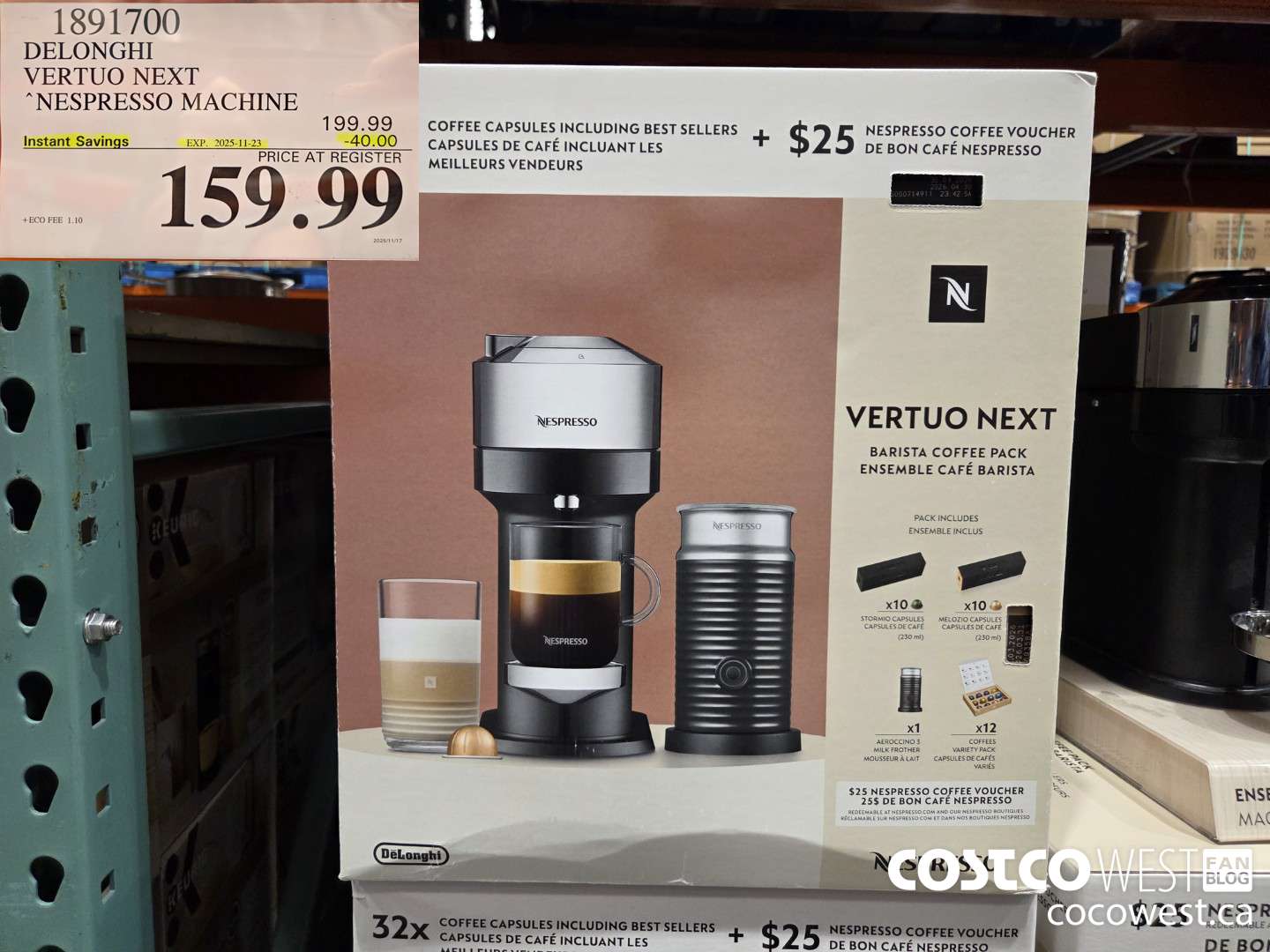 1891700 DELONGHI NESPRESSO VERTUO ESPRESSO MAKER ($40.00 INSTANT SAVINGS EXPIRES ON 2025-11-23) $159.99