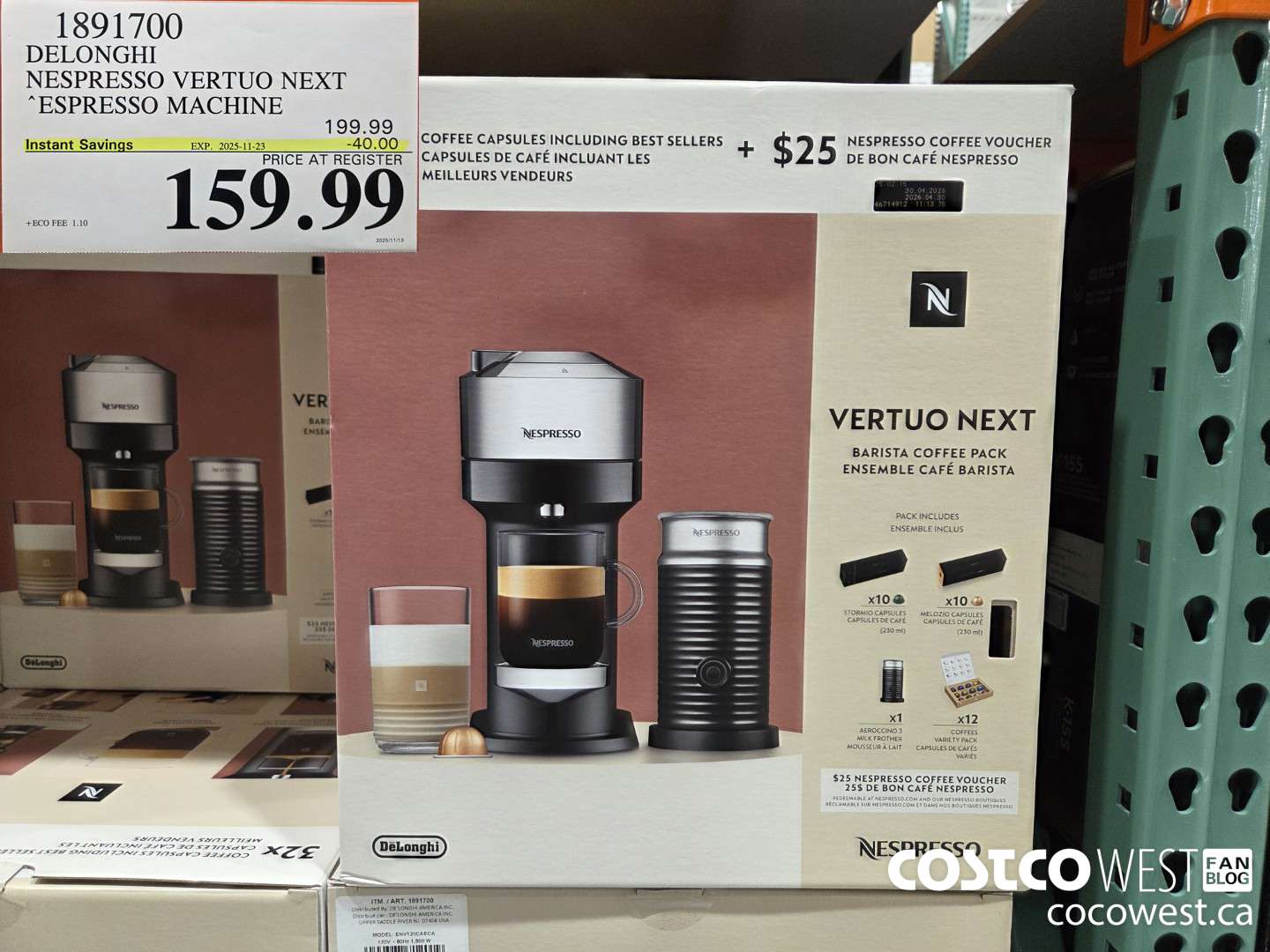 1891700 DELONGHI NESPRESSO VERTUO ESPRESSO MAKER ($40.00 INSTANT SAVINGS EXPIRES ON 2025-11-23) $159.99