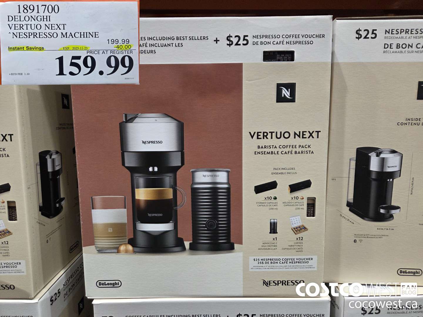 1891700 DELONGHI NESPRESSO VERTUO ESPRESSO MAKER ($40.00 INSTANT SAVINGS EXPIRES ON 2025-11-23) $159.99