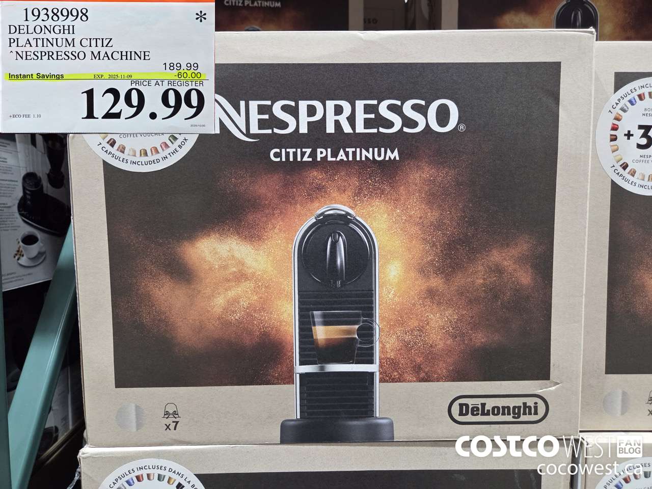 1938998 DELONGHI PLATINUM CITIZ NESPRESSO MACHINE ($60.00 INSTANT SAVINGS EXPIRES ON 2025-11-09) $129.99