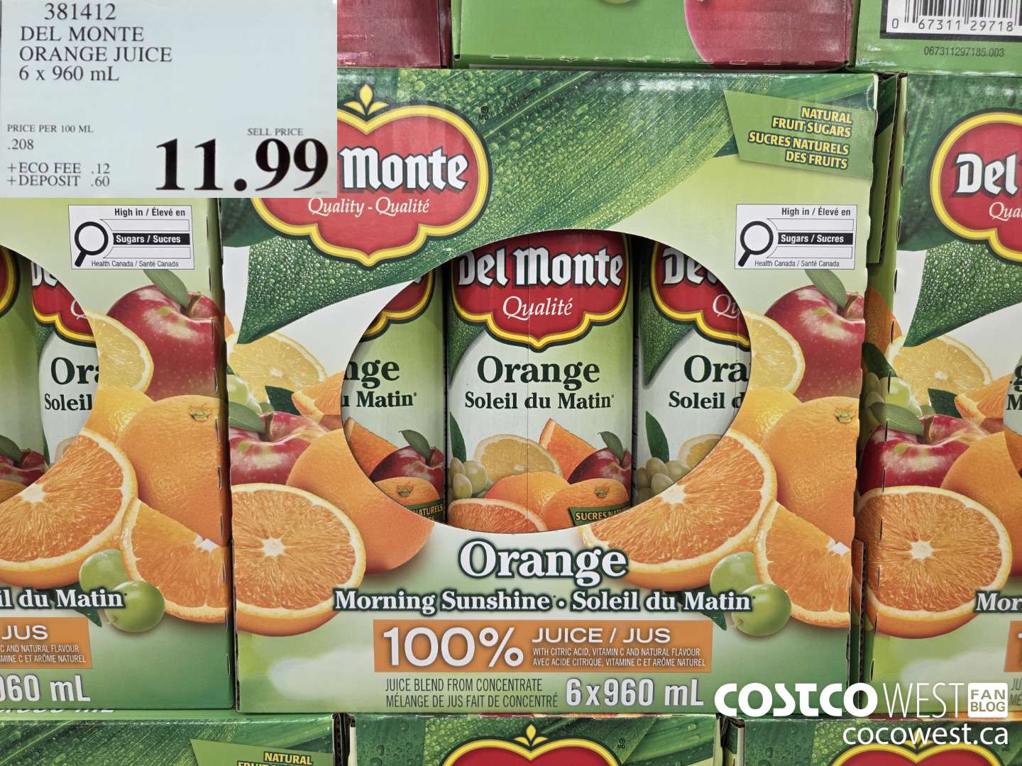 381412 DEL MONTE ORANGE JUICE 6 x 960 mL $11.99