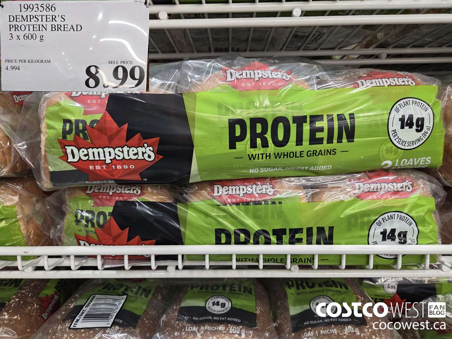 1993586 DEMPSTER'S PROTEIN BREAD 3 X 600G $8.99