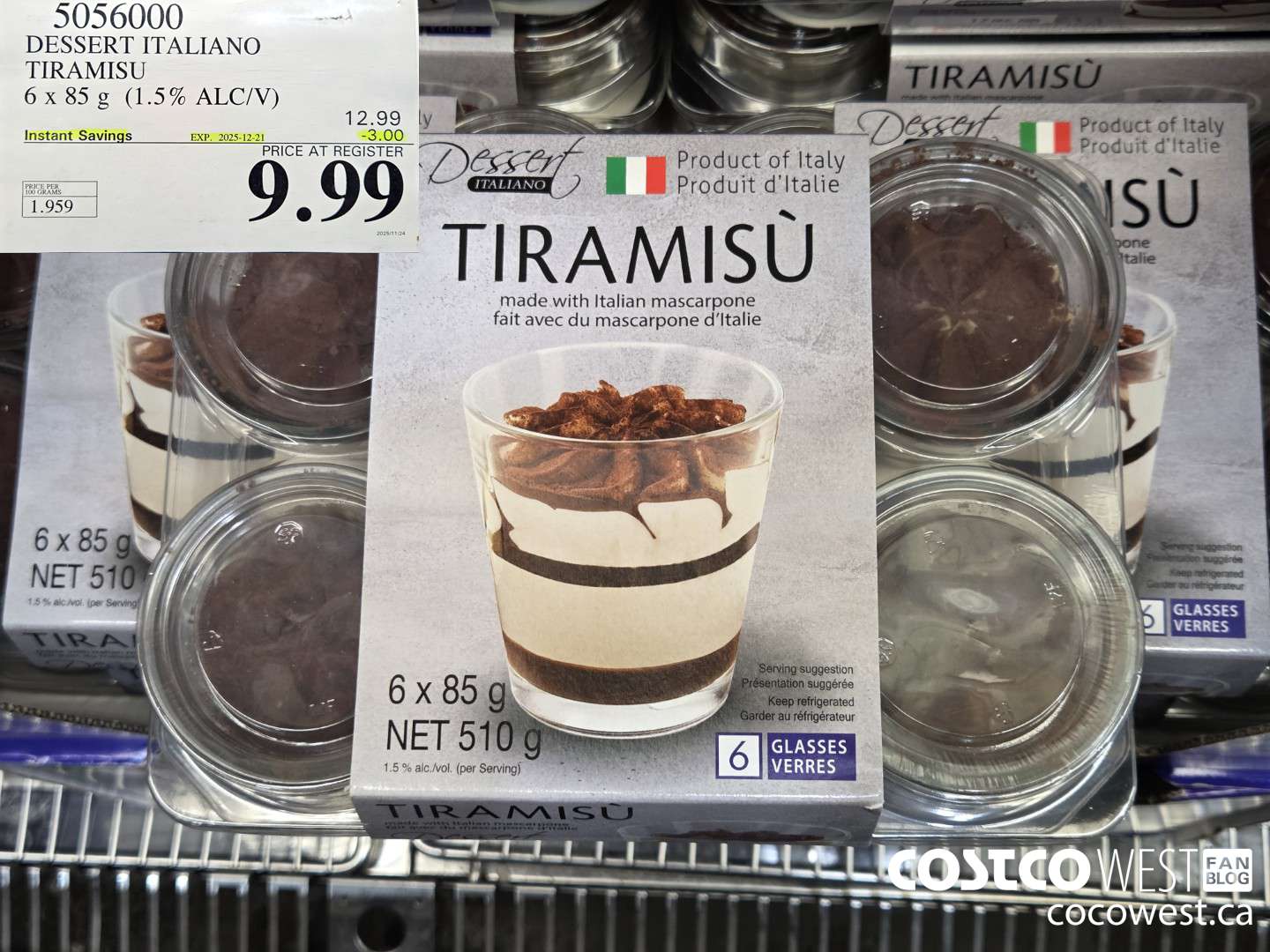 5056000 DESSERT ITALIANO FRESH ITALIAN TIRAMISU 6 X 85 G ($3.00 INSTANT SAVINGS EXPIRES ON 2025-12-21) $9.99