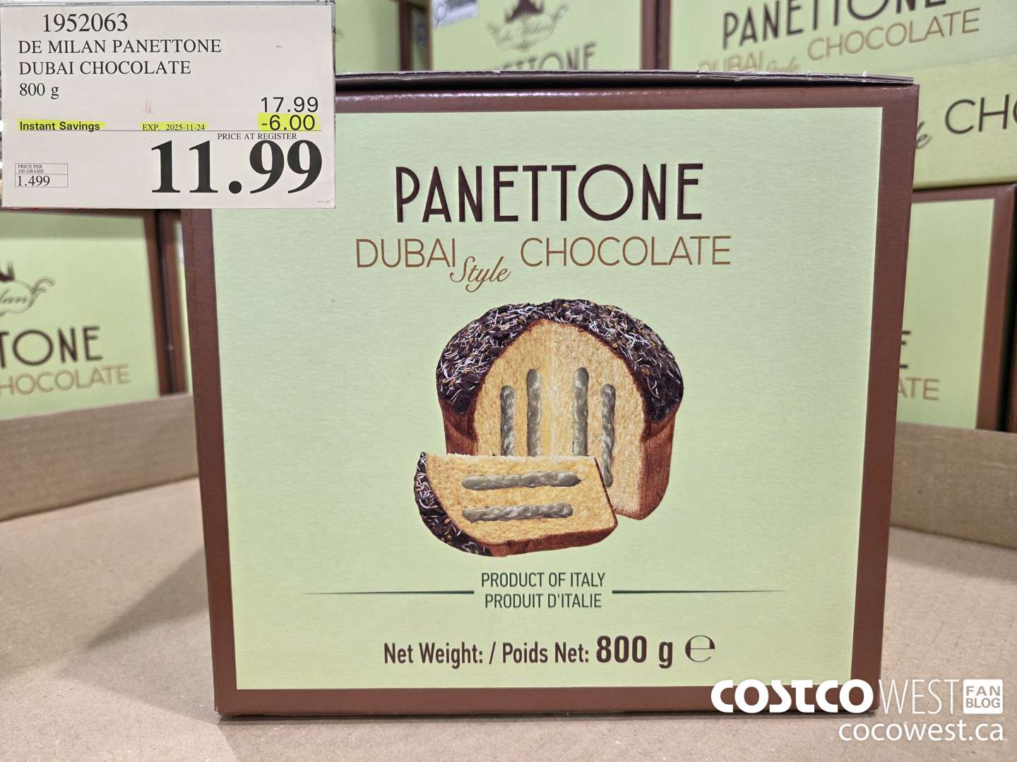 1952063 DE MILAN PANETTONE DUBAI CHOCOLATE 800G ($6.00 INSTANT SAVINGS EXPIRES ON 2025-11-24) $11.99