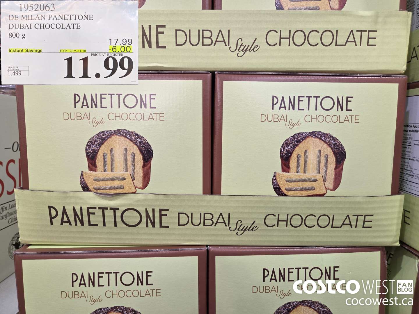 1952063 DE MILAN PANETTONE DUBAI CHOCOLATE 800G ($6.00 INSTANT SAVINGS EXPIRES ON 2025-11-30) $11.99