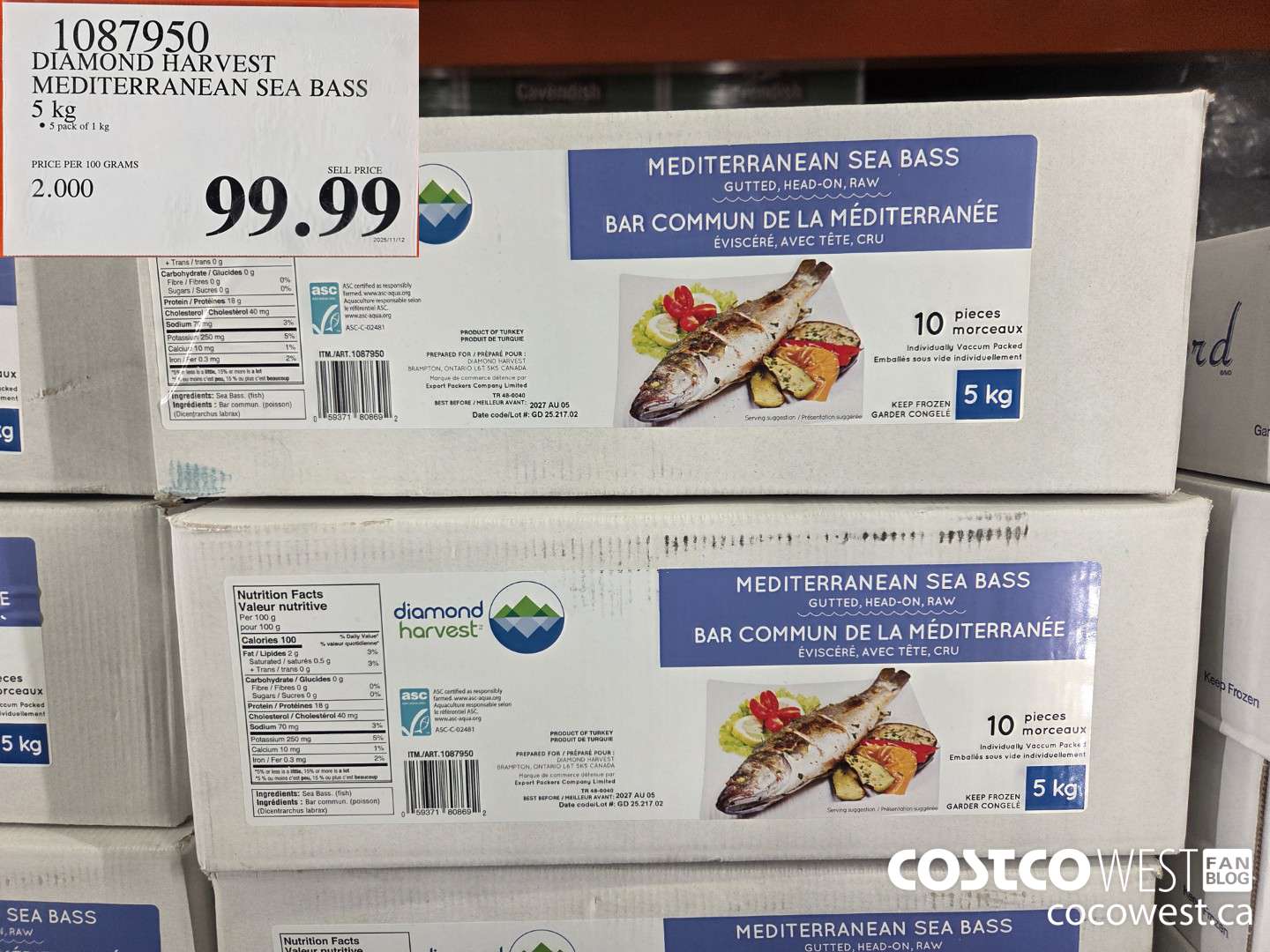 1087950 DIAMOND HARVEST MEDITERRANEAN SEA BASS 5 kg $99.99