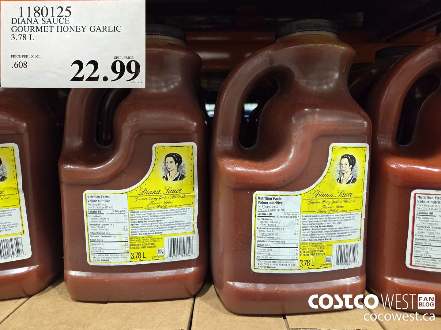 1180125 DIANA SAUCE GOURMET HONEY GARLIC 3.78 L $22.99
