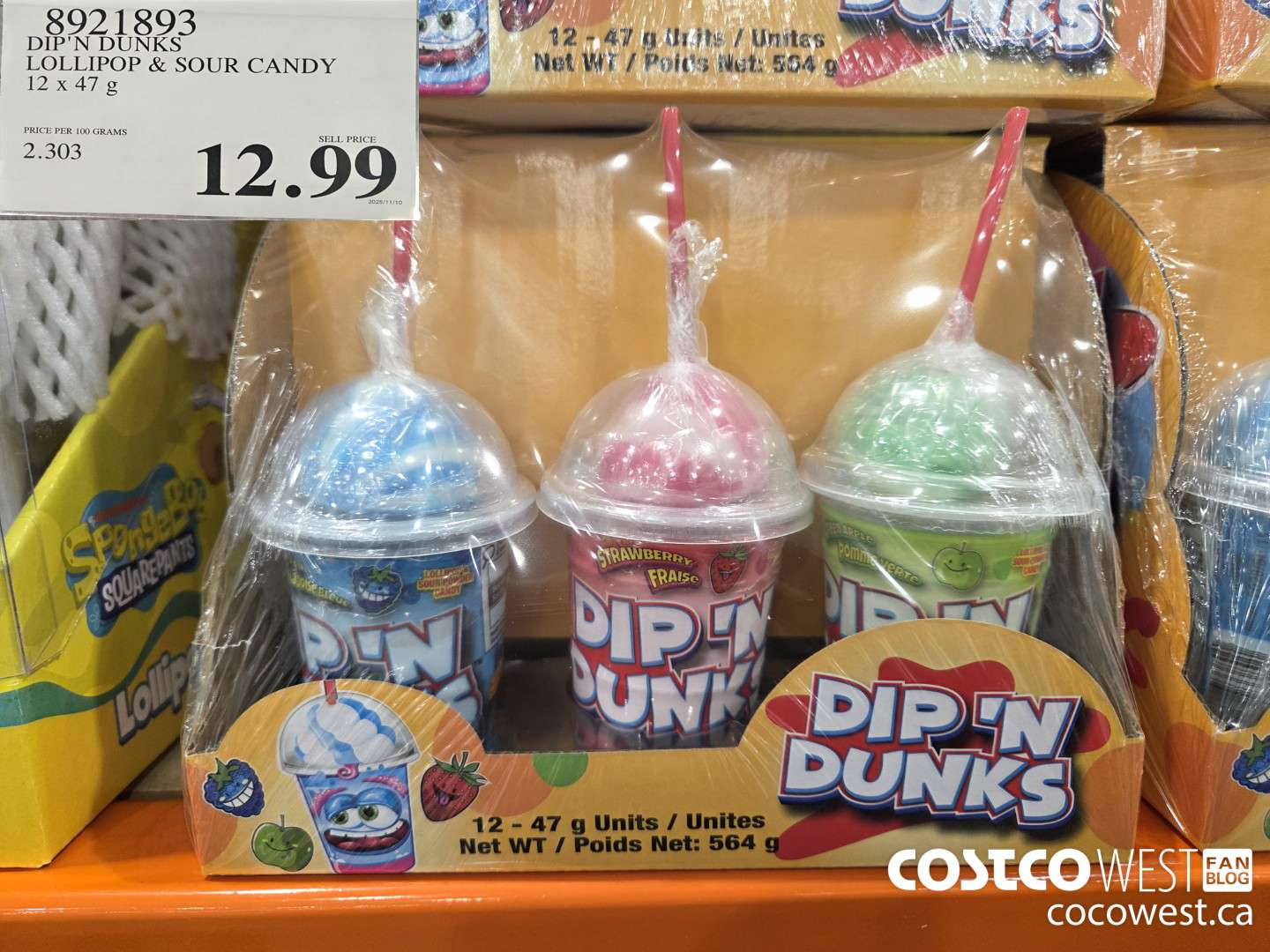 8921893 DIP'N DUNKS LOLLIPOP & SOUR CANDY 12 x 47 g $12.99