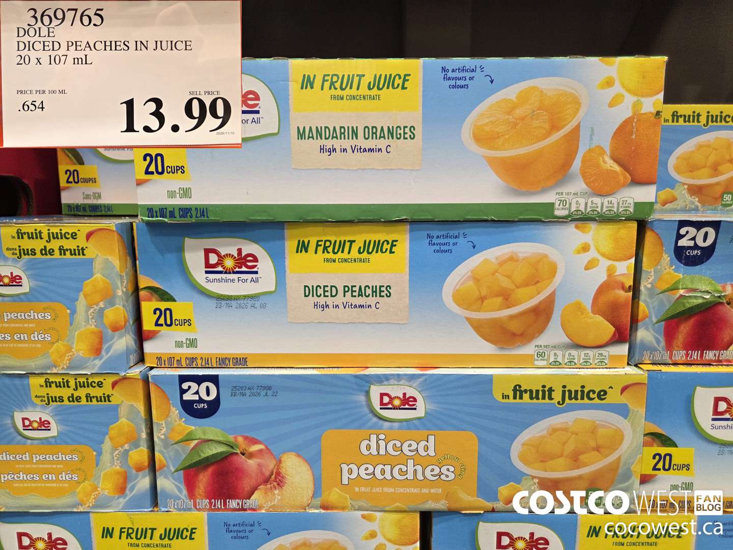 369765 DOLE DICED PEACHES IN JUICE 20 X 107ML $13.99