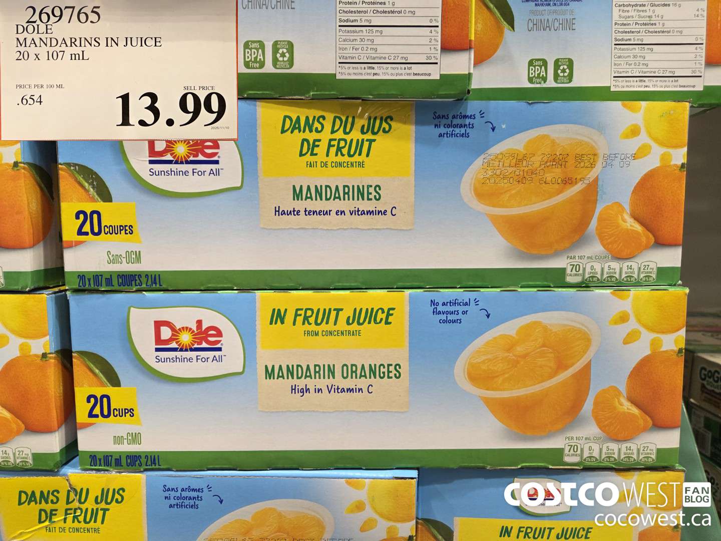 269765 DOLE MANDARINS IN JUICE 20 x 107 mL $13.99