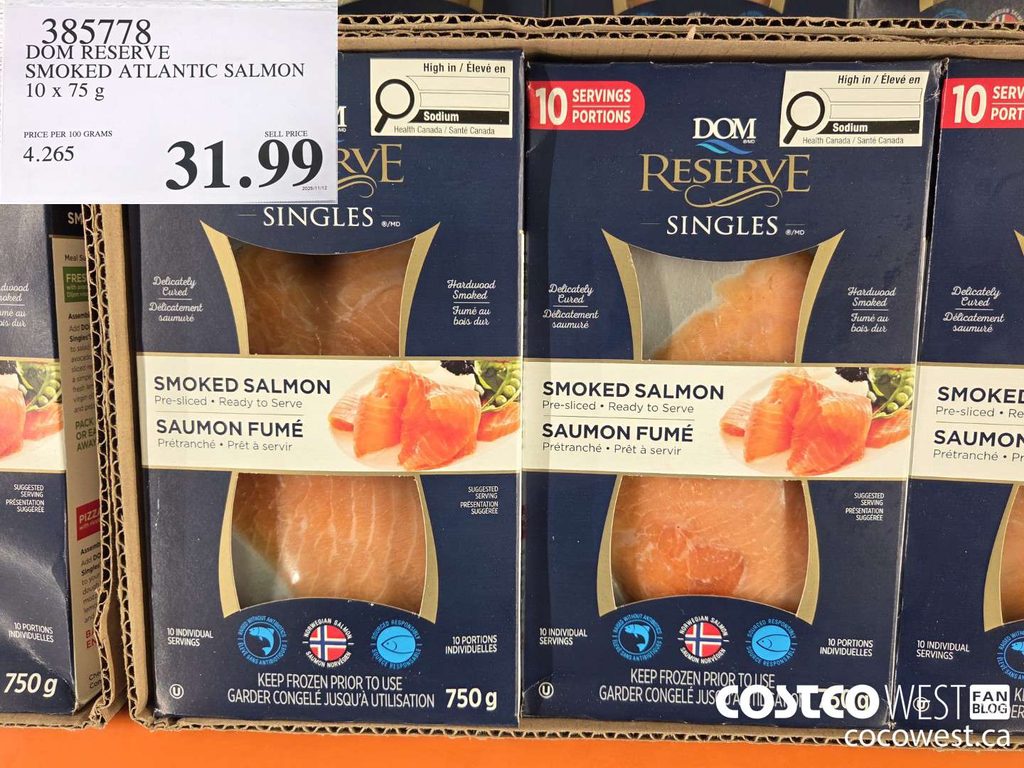 385778 DOM RESERVE SMOKED ATLANTIC SALMON 10 x 75 g $31.99