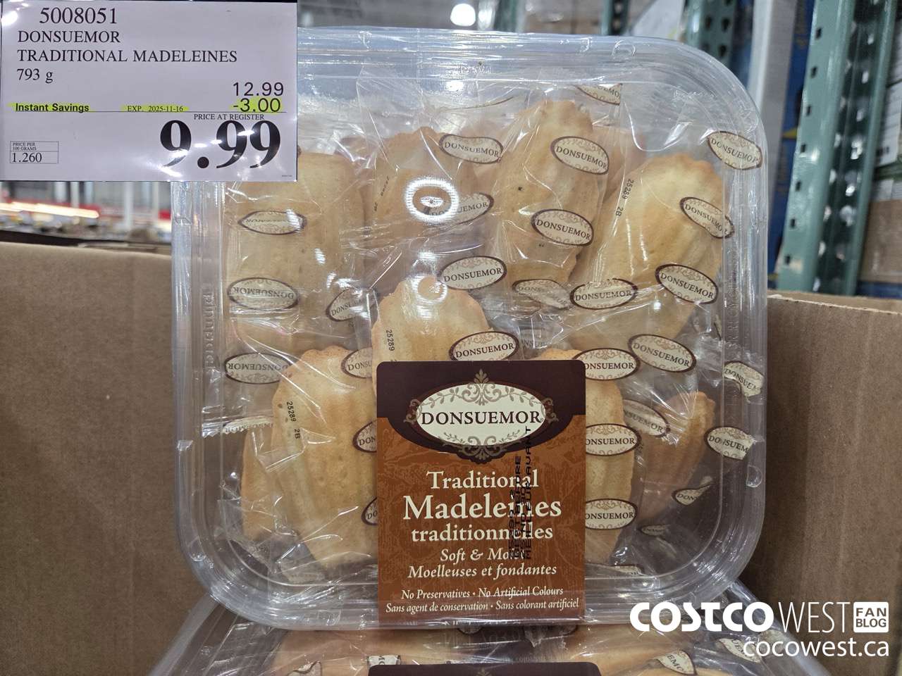 5008051 DONSUEMOR TRADITIONAL MADELEINES 794 g ($3.00 INSTANT SAVINGS EXPIRES ON 2025-11-16) $9.99