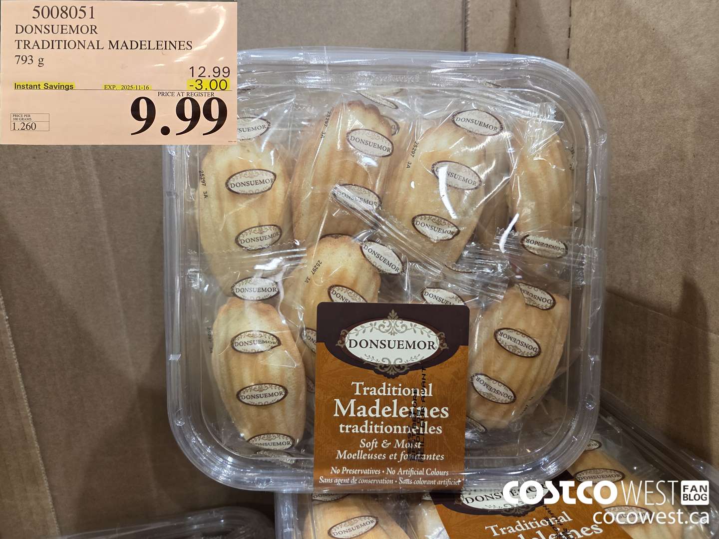 5008051 DONSUEMOR TRADITIONAL MADELEINES 794 g ($3.00 INSTANT SAVINGS EXPIRES ON 2025-11-16) $9.99