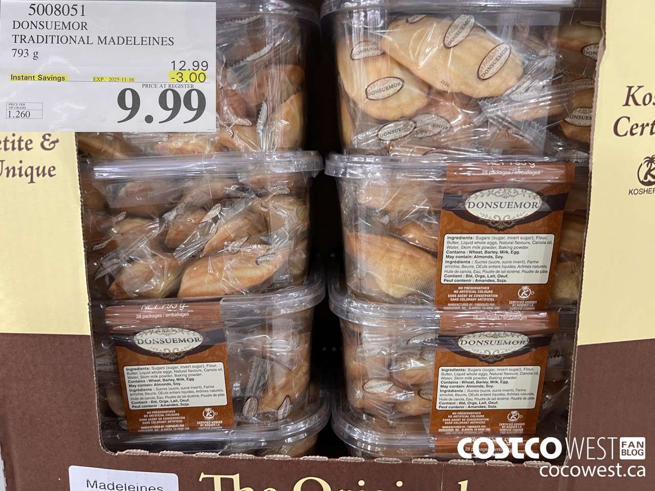 5008051 DONSUEMOR TRADITIONAL MADELEINES 794 g ($3.00 INSTANT SAVINGS EXPIRES ON 2025-11-16) $9.99