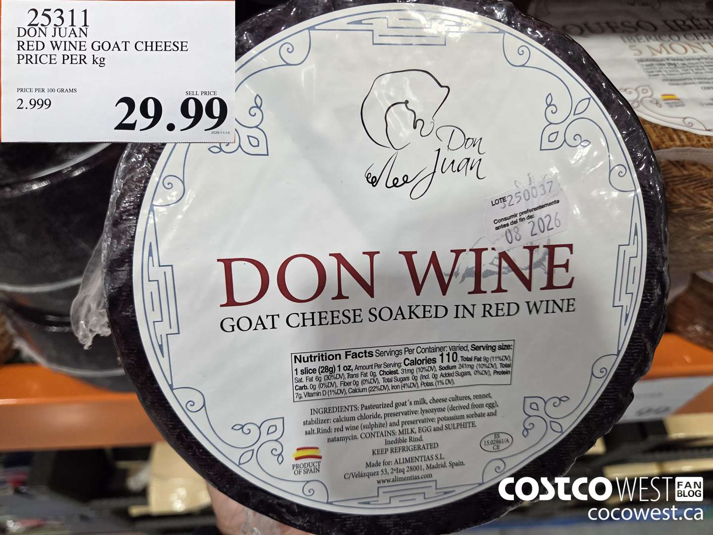 25311 DON JUAN RED WINE GOAT CHEESE PRICE PER kg $29.99