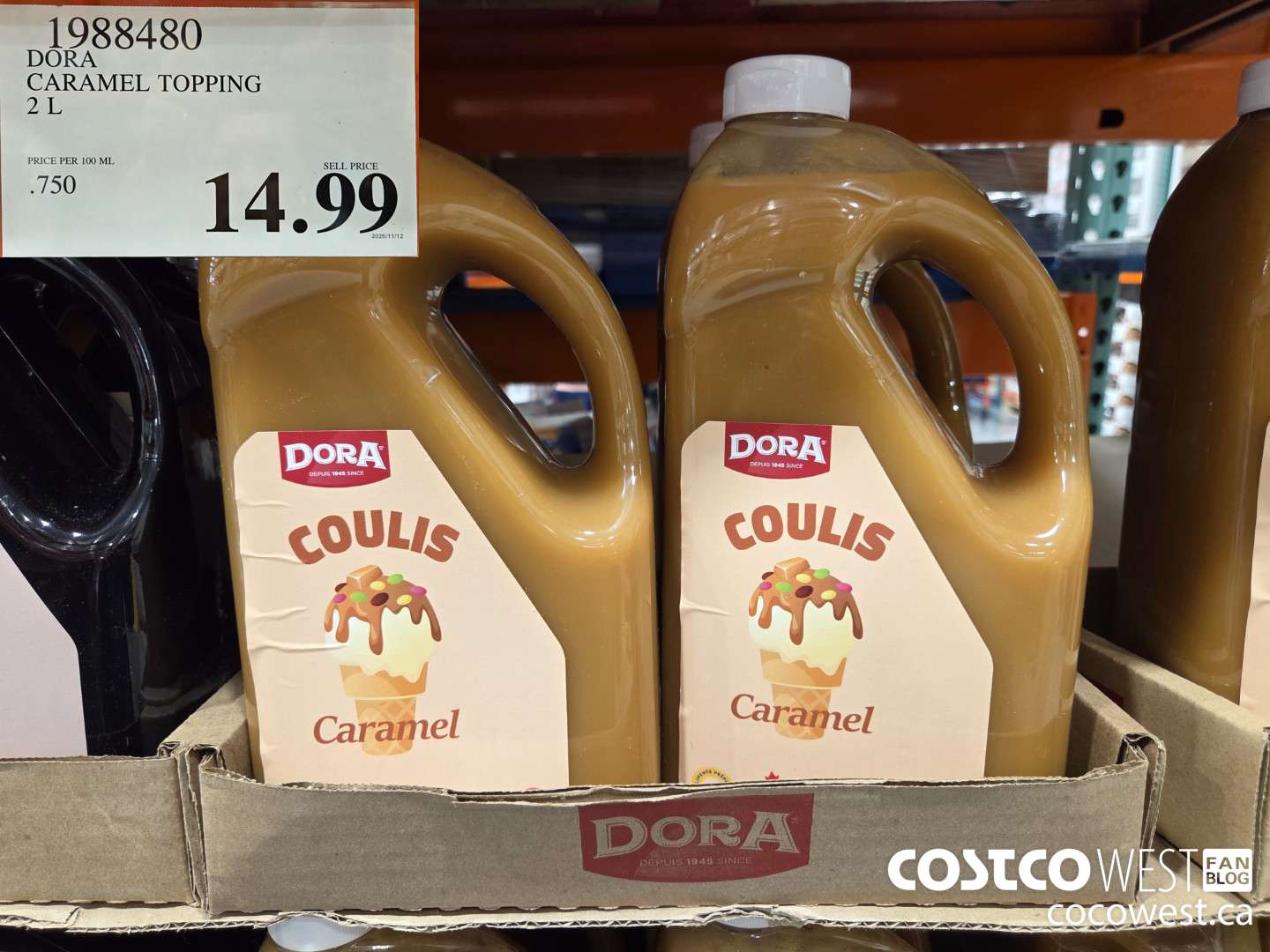 1988480 DORA CARAMEL TOPPING 2 L $14.99