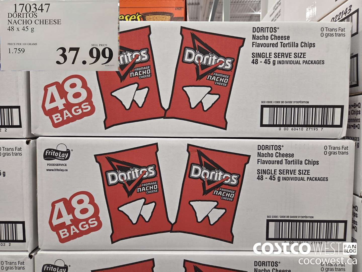 170347 DORITOS NACHO CHEESE 48 x 45 g $37.99