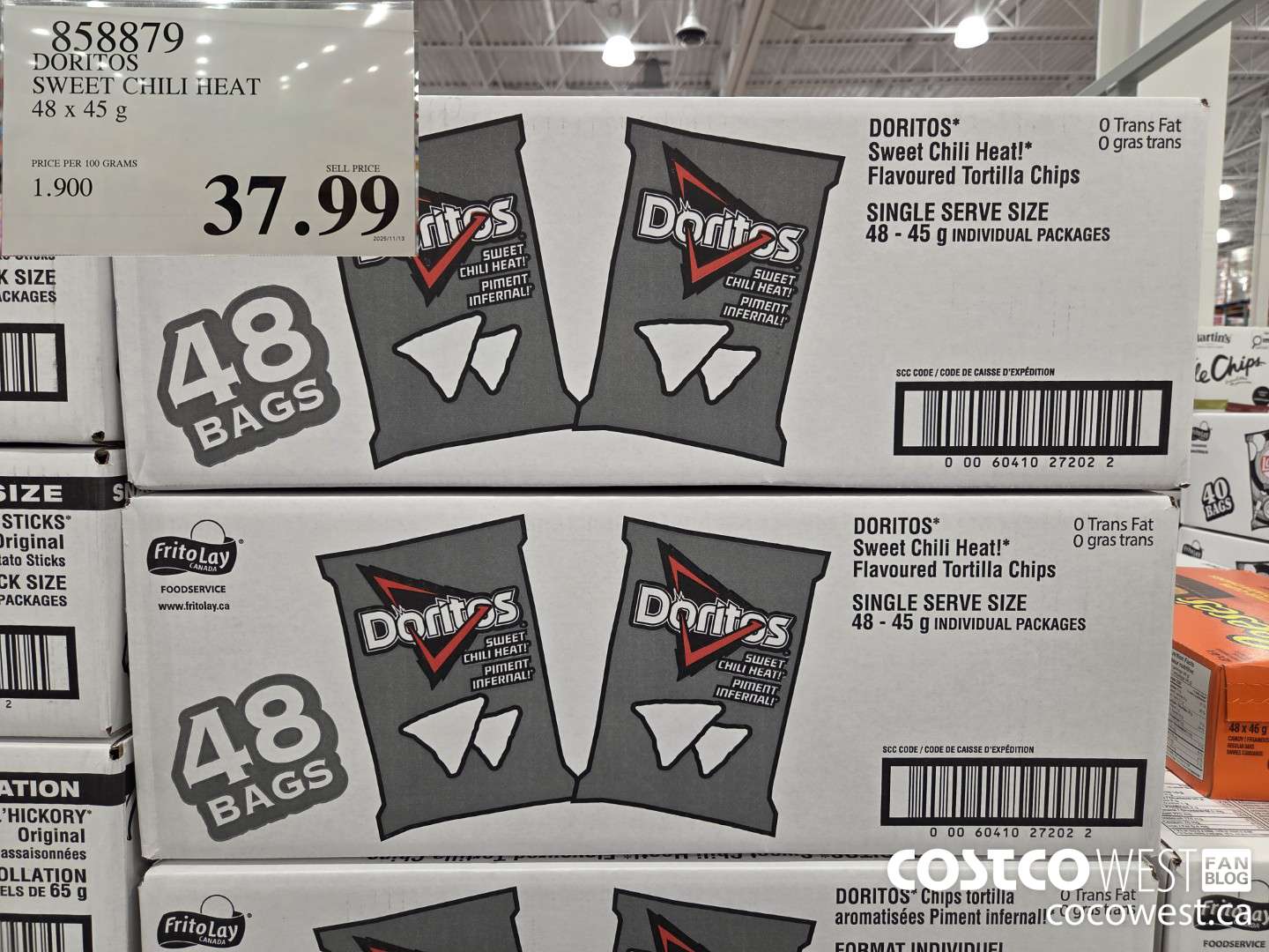 858879 DORITOS SWEET CHILI HEAT 48 x 45 g $37.99