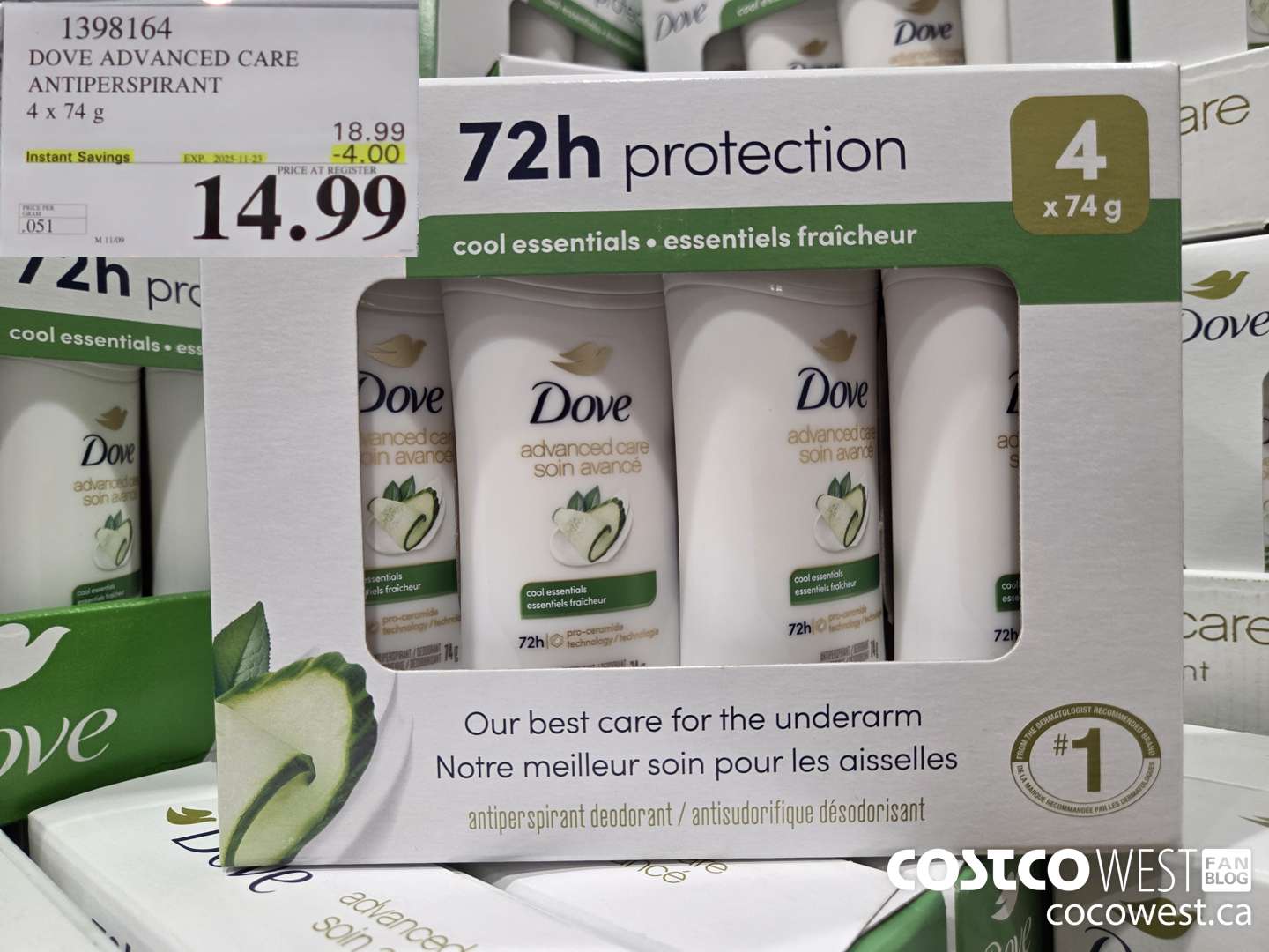 1398164 DOVE ADVANCED CARE ANTIPERSPIRANT 4x74 g ($4.00 INSTANT SAVINGS EXPIRES ON 2025-11-23) $14.99