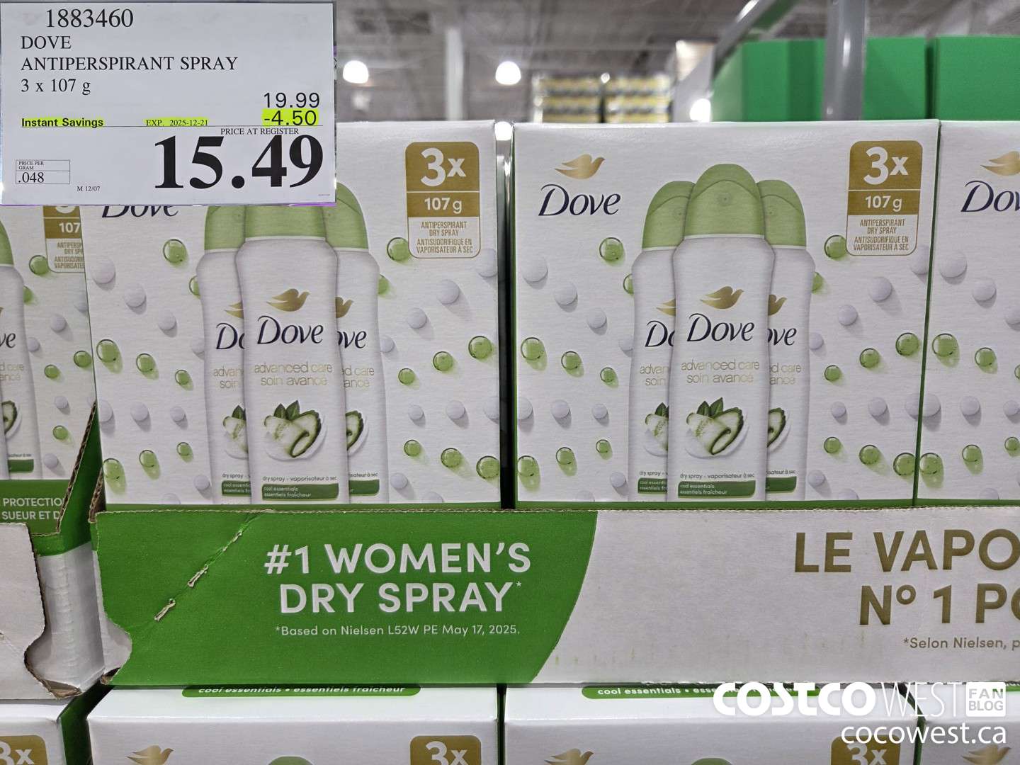 1883460 DOVE ANTIPERSPIRANT SPRAY 3 X 107G ($4.50 INSTANT SAVINGS EXPIRES ON 2025-12-21) $15.49