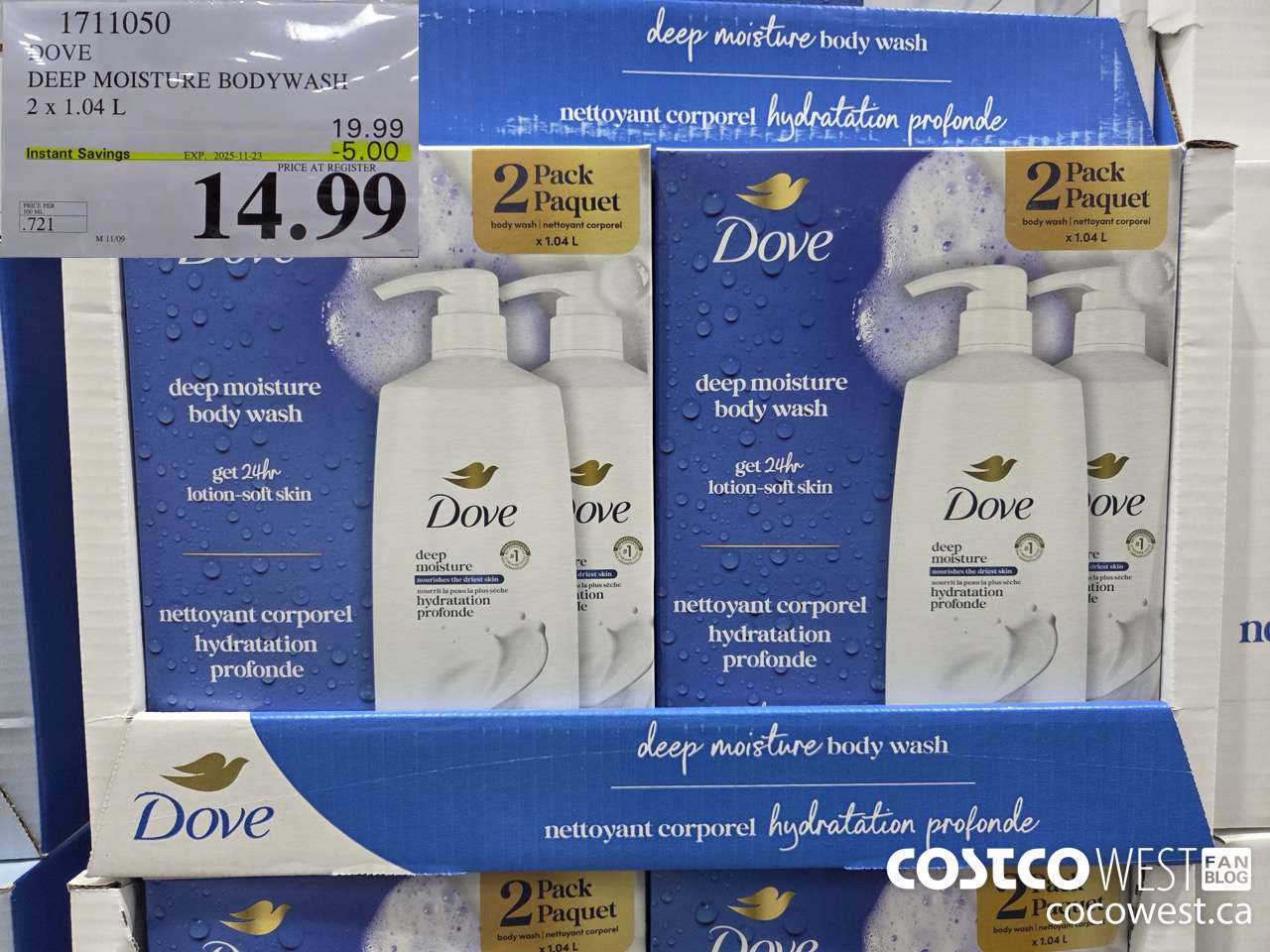 1711050 DOVE DEEP MOISTURE BODYWASH 2 X 1.04L ($5.00 INSTANT SAVINGS EXPIRES ON 2025-11-23) $14.99
