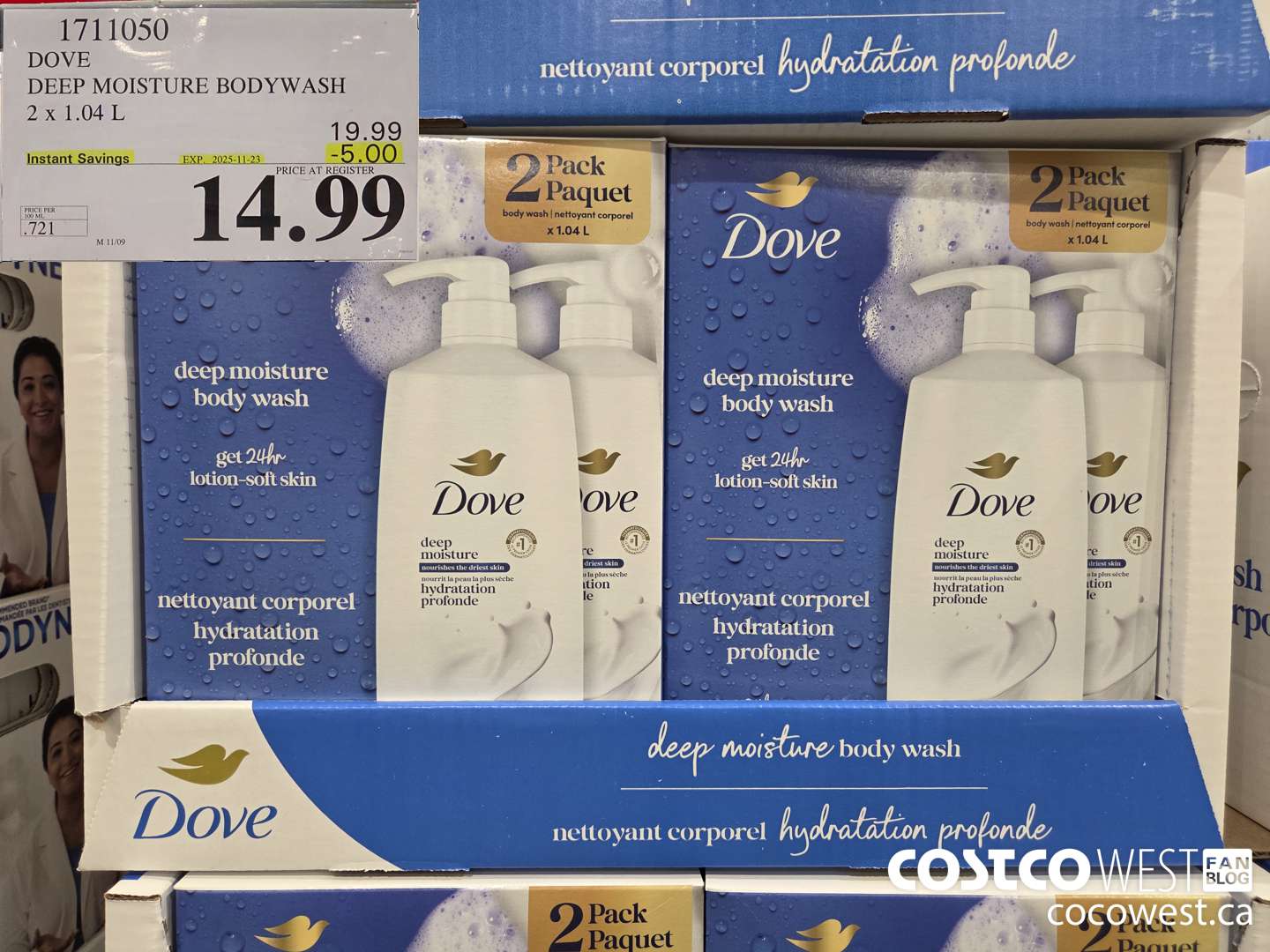 1711050 DOVE DEEP MOISTURE BODYWASH 2 X 1.04L ($5.00 INSTANT SAVINGS EXPIRES ON 2025-11-23) $14.99