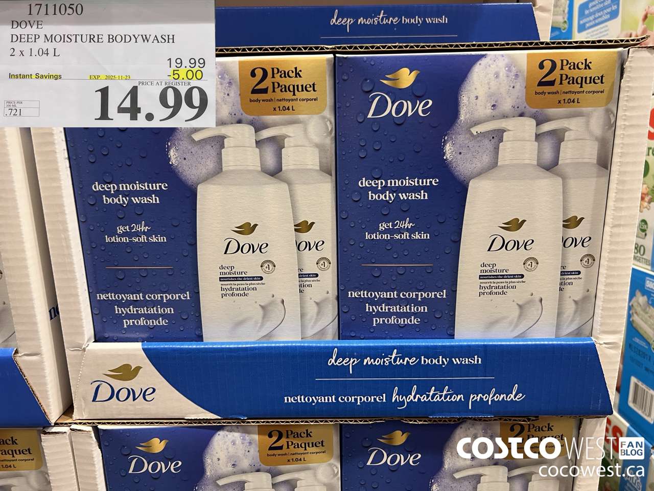 1711050 DOVE DEEP MOISTURE BODYWASH 2 X 1.04L ($5.00 INSTANT SAVINGS EXPIRES ON 2025-11-23) $14.99