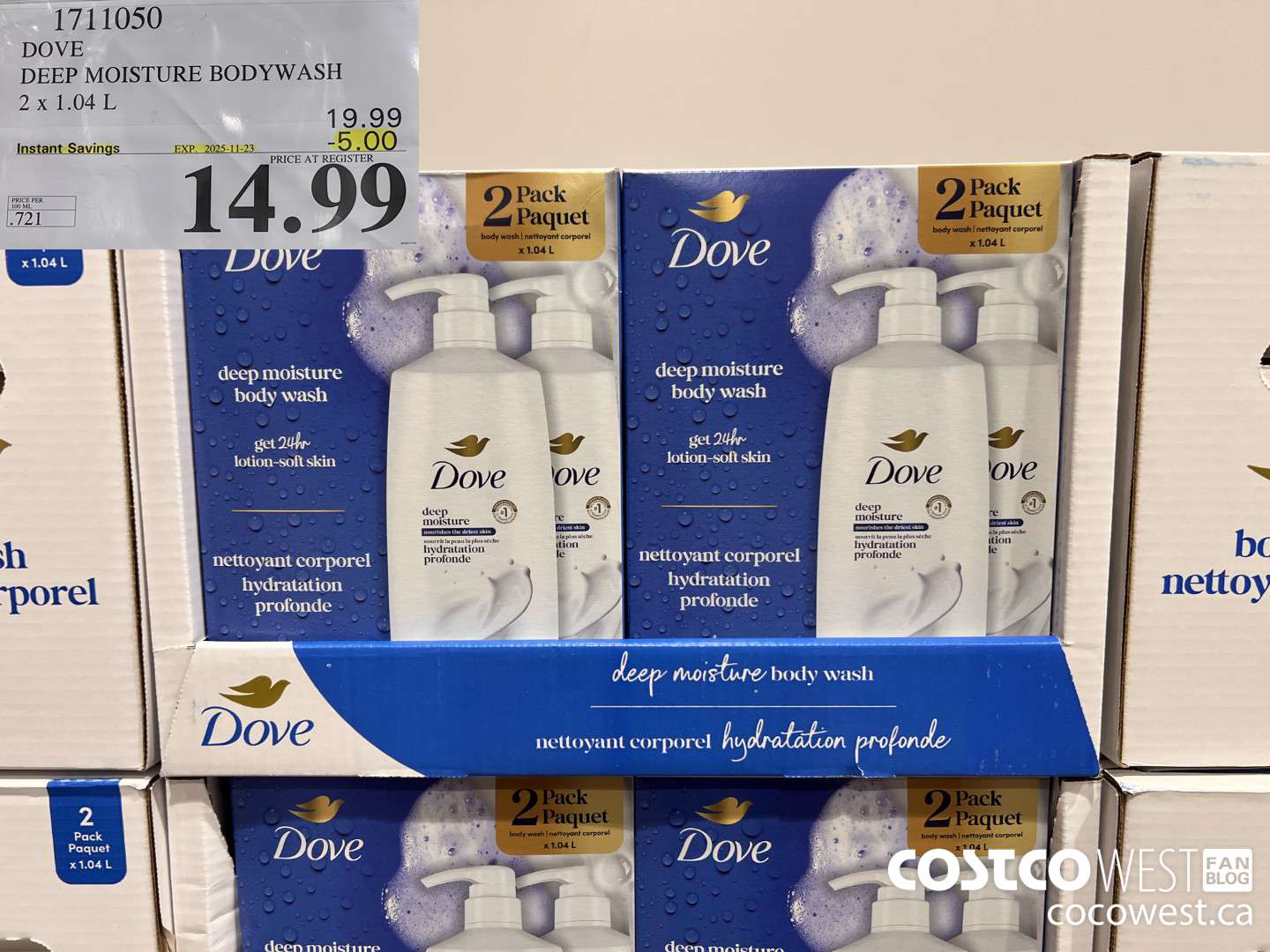 1711050 DOVE DEEP MOISTURE BODYWASH 2 X 1.04L ($5.00 INSTANT SAVINGS EXPIRES ON 2025-11-23) $14.99