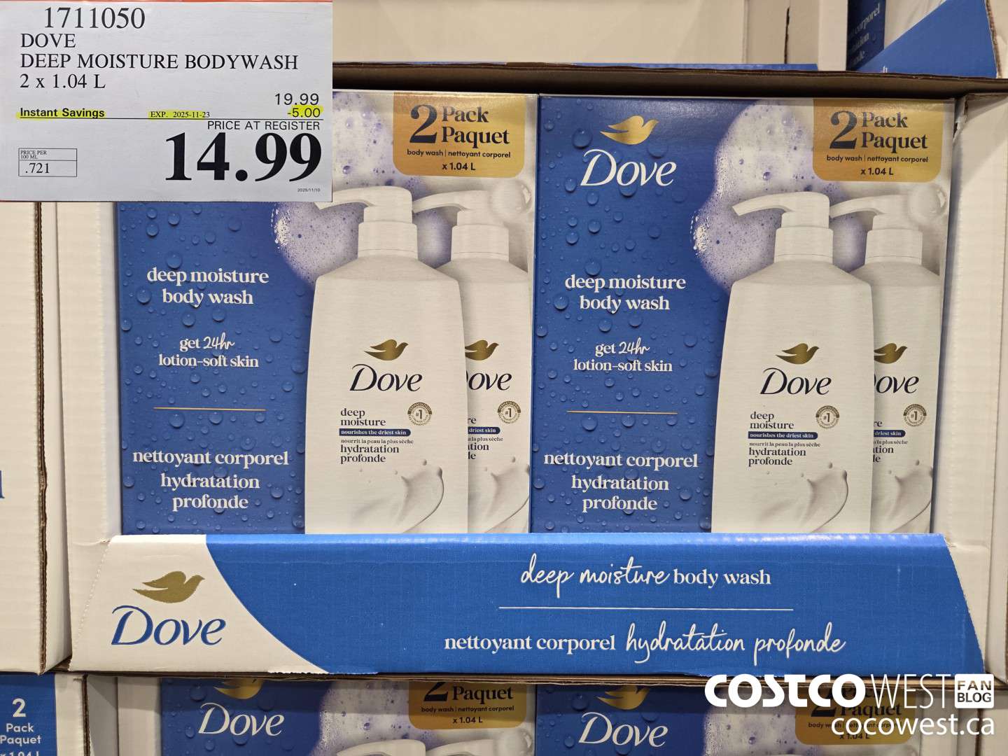 1711050 DOVE DEEP MOISTURE BODYWASH 2 X 1.04L ($5.00 INSTANT SAVINGS EXPIRES ON 2025-11-23) $14.99