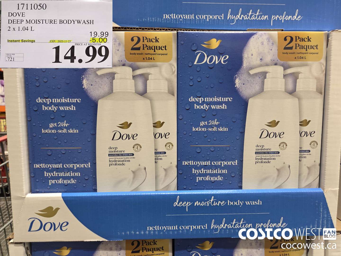 1711050 DOVE DEEP MOISTURE BODYWASH 2 X 1.04L ($5.00 INSTANT SAVINGS EXPIRES ON 2025-11-23) $14.99