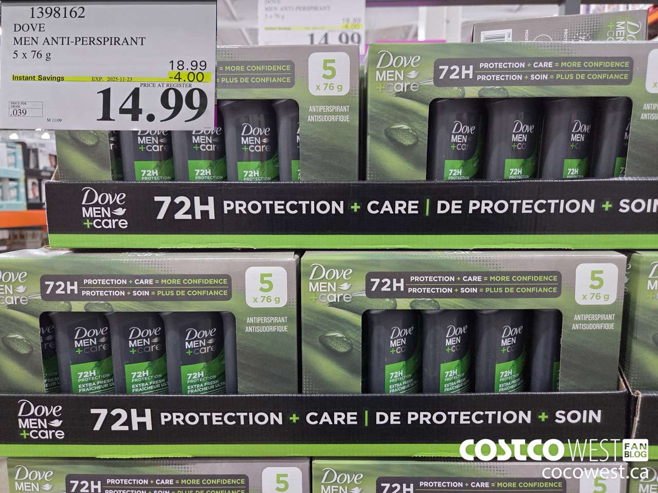 1398162 DOVE MEN ANTI-PERSPIRANT 5 X 76G ($4.00 INSTANT SAVINGS EXPIRES ON 2025-11-23) $14.99