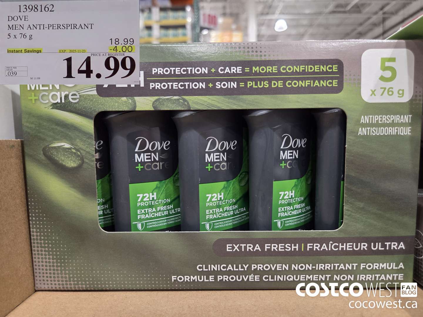 1398162 DOVE MEN ANTI-PERSPIRANT 5 X 76G ($4.00 INSTANT SAVINGS EXPIRES ON 2025-11-23) $14.99