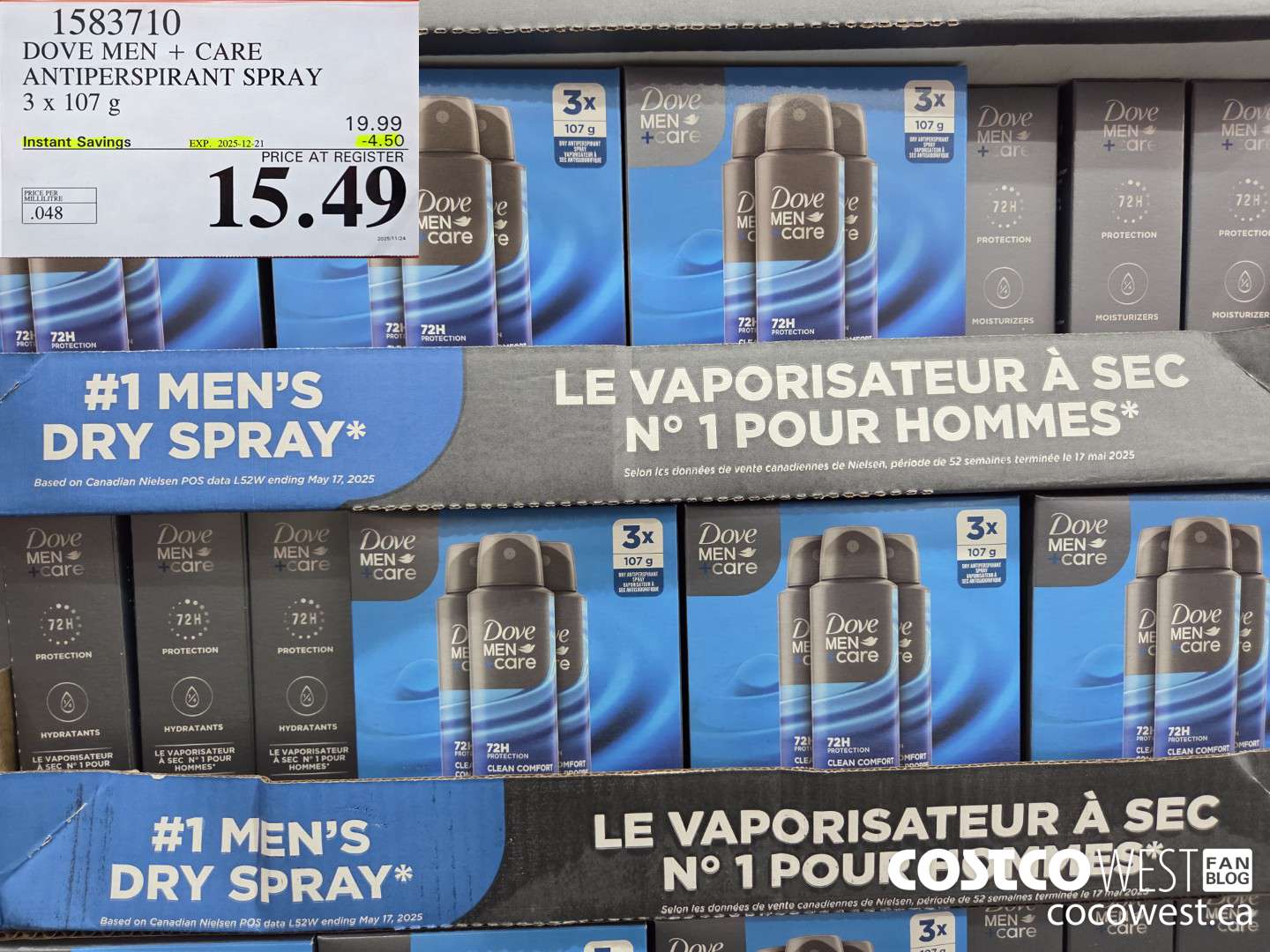 1583710 DOVE MEN + CARE ANTIPERSPIRANT SPRAY 3 x 107 g ($4.50 INSTANT SAVINGS EXPIRES ON 2025-12-21) $15.49